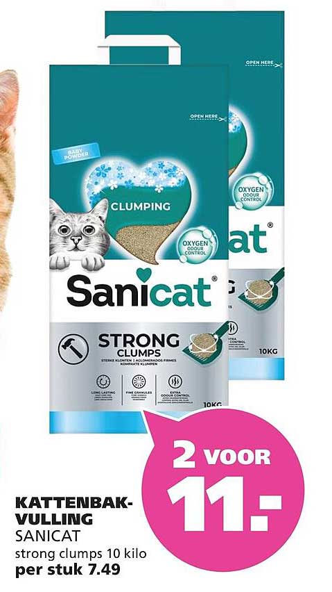 KATTENBAK-VULLING SANICAT strong clumps 10 kilo per stuk 7.49 2 voor 11.-