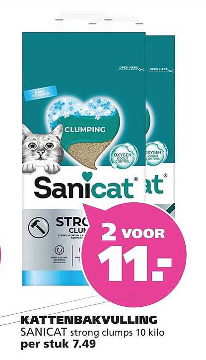 KATTENBAKVULLING SANICAT strong clumps 10 kilo per stuk 7.49 2 voor 11,-