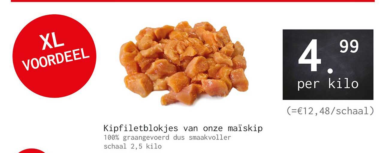Kipfiletblokjes van onze maïskip