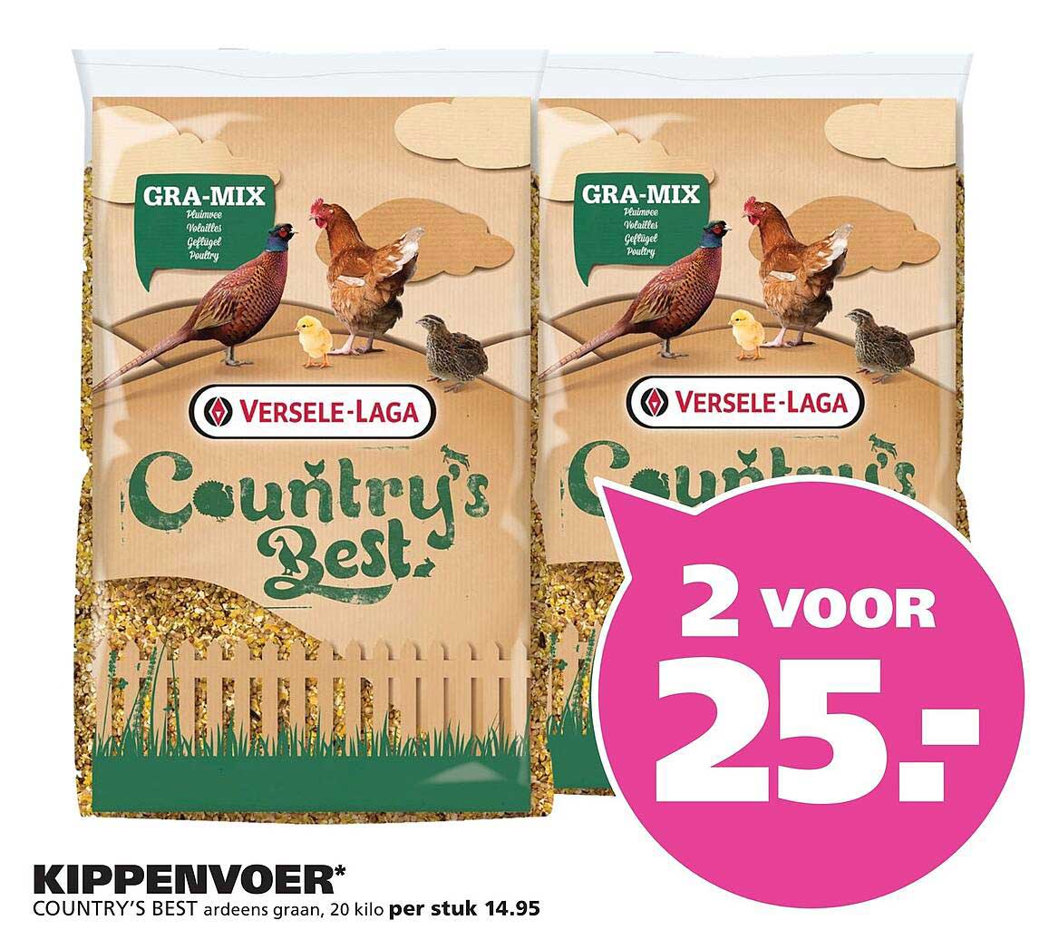KIPPENVOER* COUNTRY'S BEST arduens graan, 20 kilo 2 voor 25.-