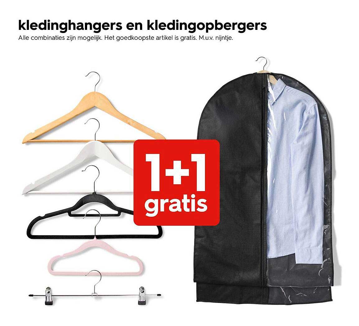kledinghangers en kledingopbergers 1+1 gratis