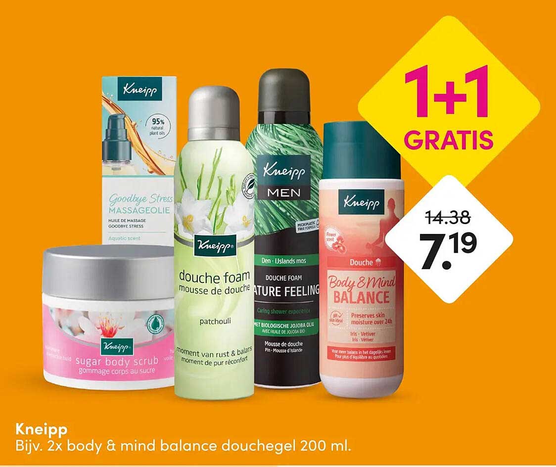 Kneipp Bijv. 2x body & mind balance douchegel 200 ml. 1+1 GRATIS