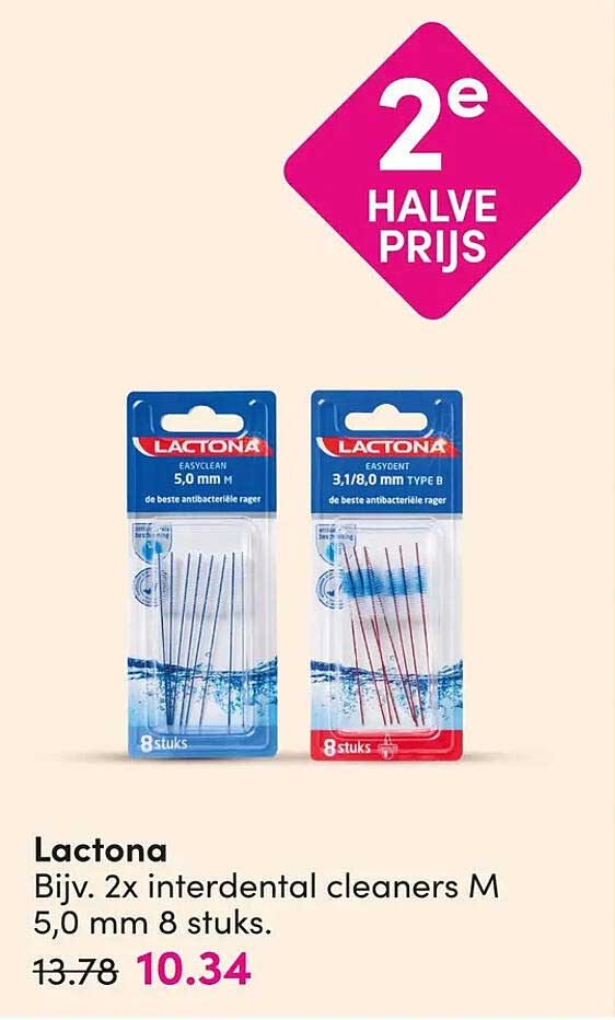 Lactona Bijv. 2x interdental cleaners M 5,0 mm 8 stuks 2e halve prijs