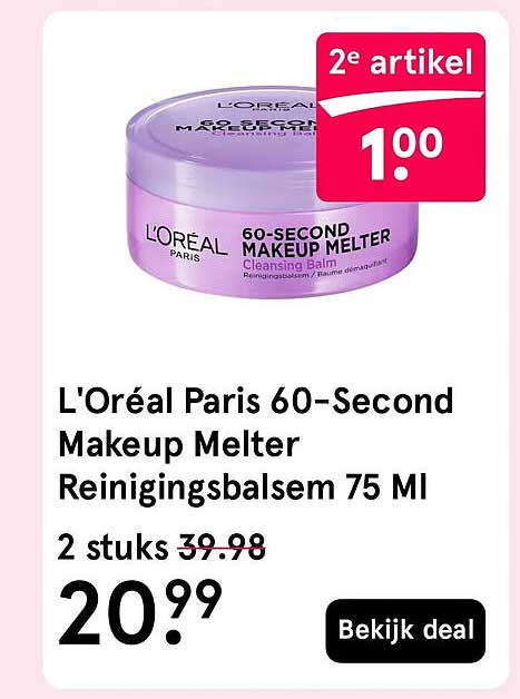 L'Oréal Paris 60-Second Makeup Melter Reinigingsbalsem 75 Ml 2 stuks 2e artikel 1.00