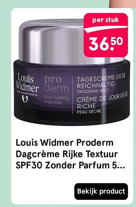 Louis Widmer Proderm Dagcrème Rijke Textuur SPF30 Zonder Parfum 5...