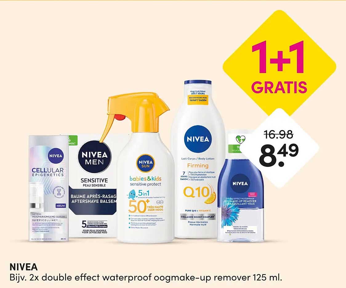 NIVEA Bijv. 2x double effect waterproof oogmake-up remover 125 ml. 1+1 GRATIS