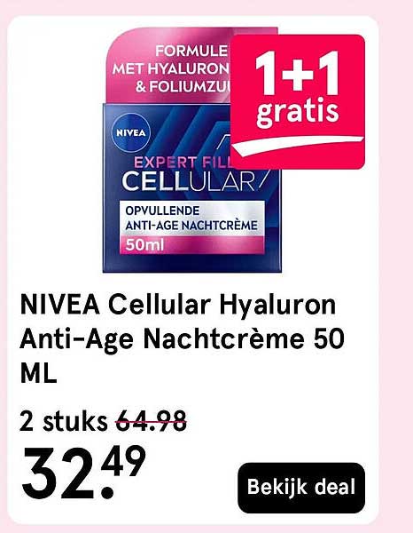 NIVEA Cellular Hyaluron Anti-Age Nachtcrème 50 ML 1+1 gratis