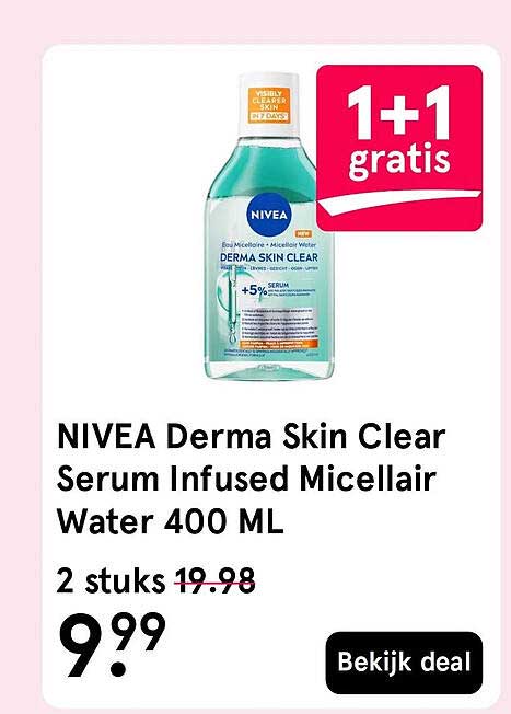 NIVEA Derma Skin Clear Serum Infused Micellar Water 400 ML 1+1 gratis