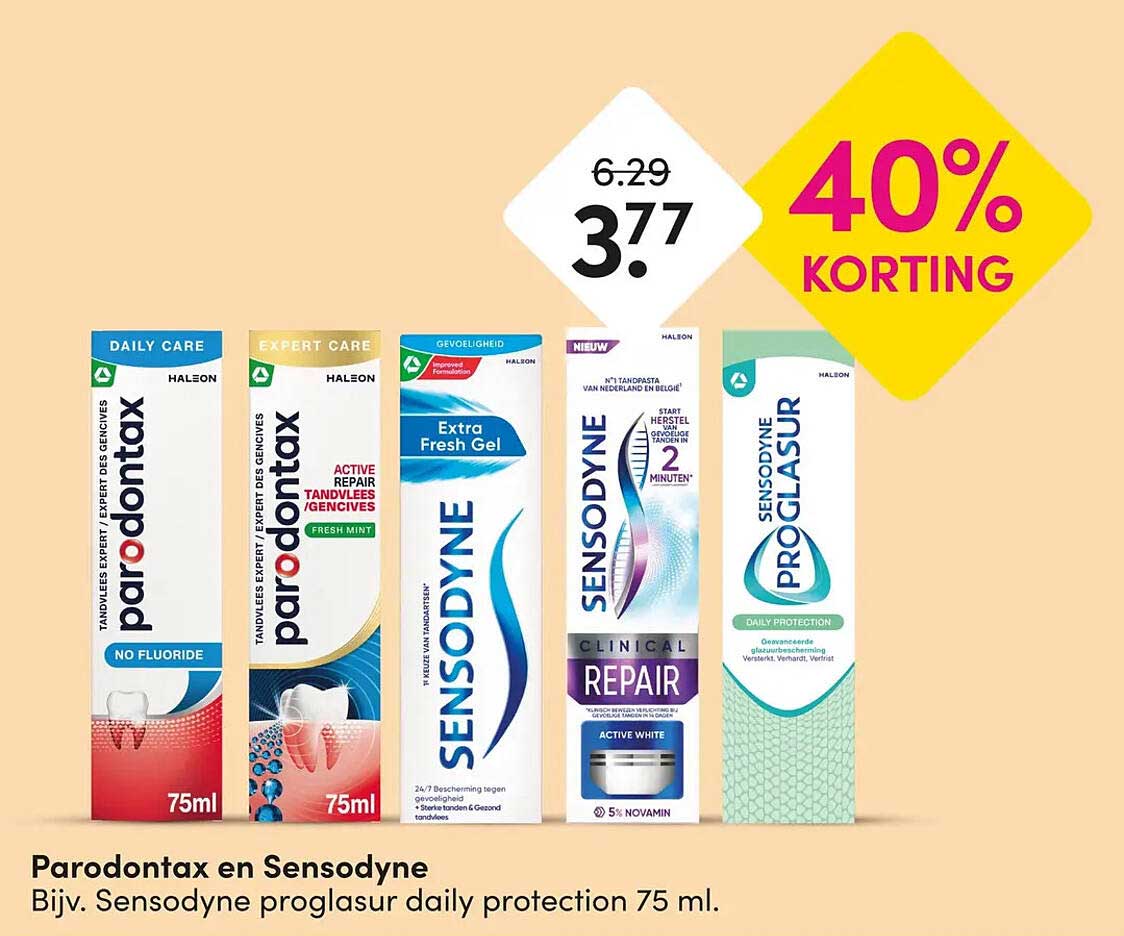 Parodontax en Sensodyne Bijv. Sensodyne proglasur daily protection 75 ml. 40% KORTING