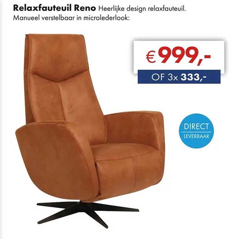 Relaxfauteuil Reno Heerlijke design relaxfauteuil. Manueel verstelbaar in microlederlook: