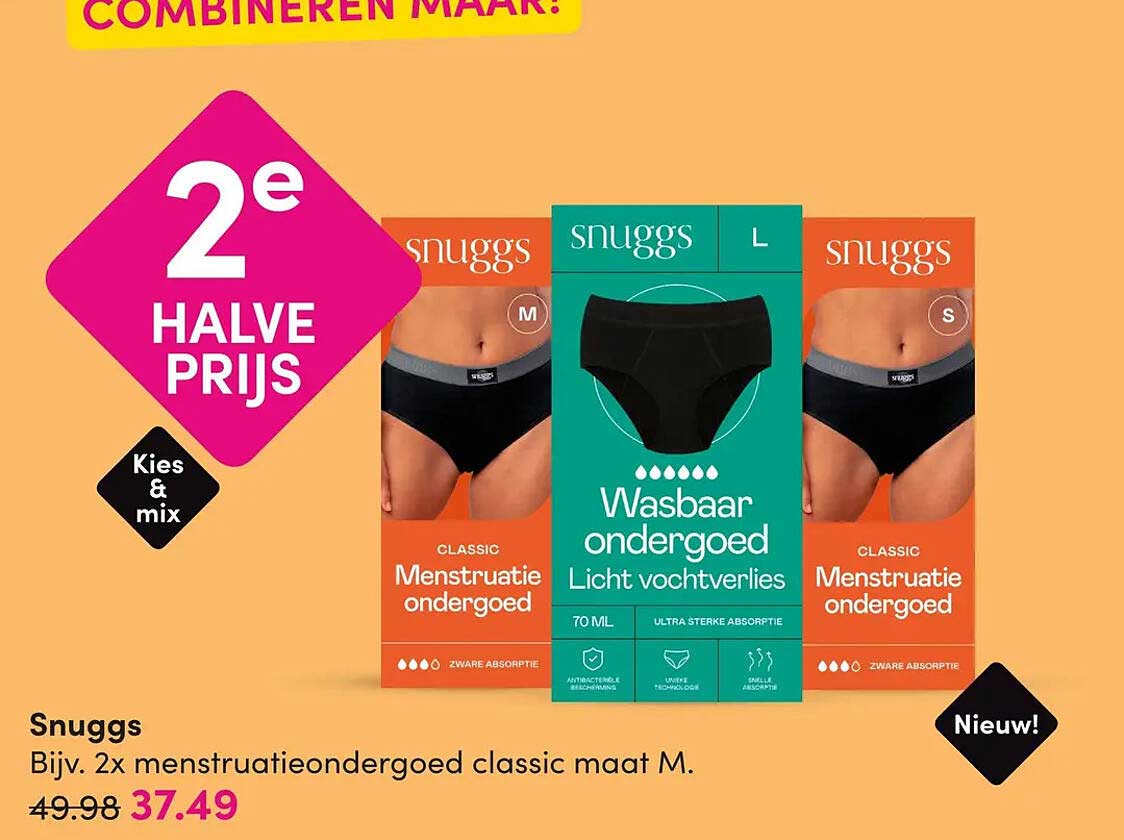 Snuggs Bijv. 2x menstruatieondergoed classic maat M. 2e halve prijs
