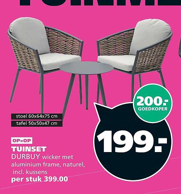 TUINSET DURBUY wicker met aluminium frame, naturel, incl. kussens per stuk