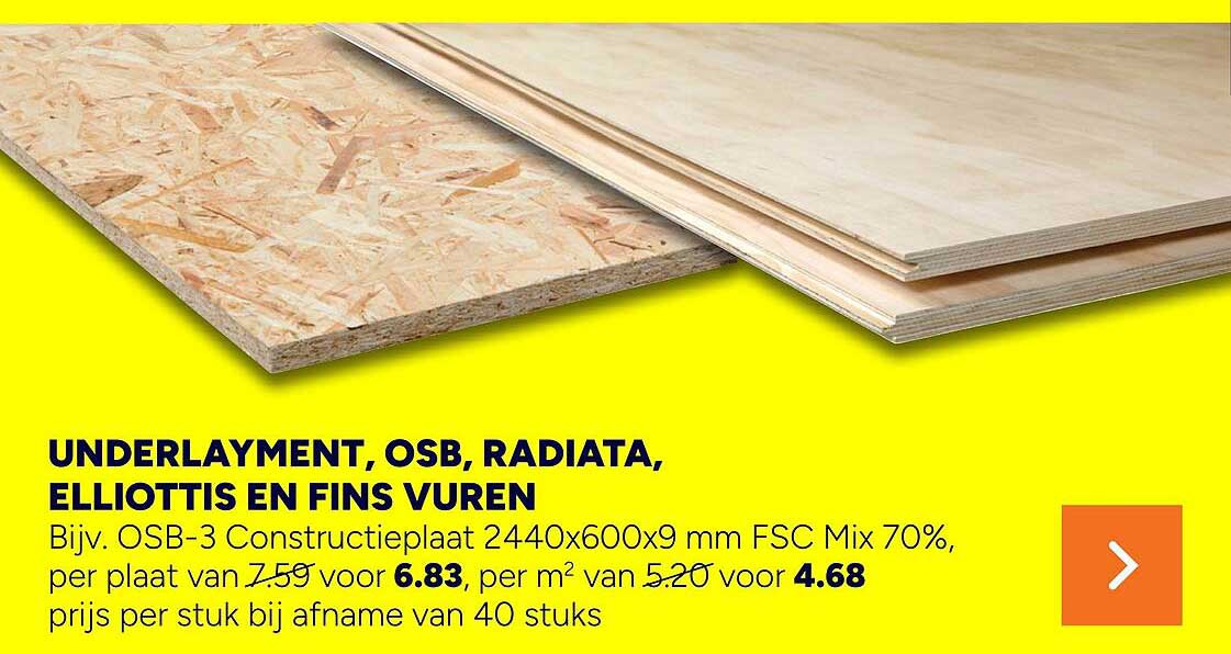 UNDERLAYMENT, OSB, RADIATA, ELLIOTTIS EN FINS VUREN