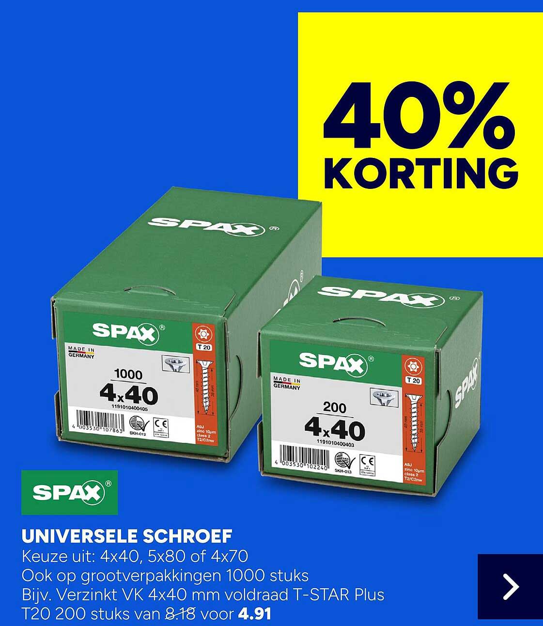 UNIVERSELE SCHROEF 40% KORTING