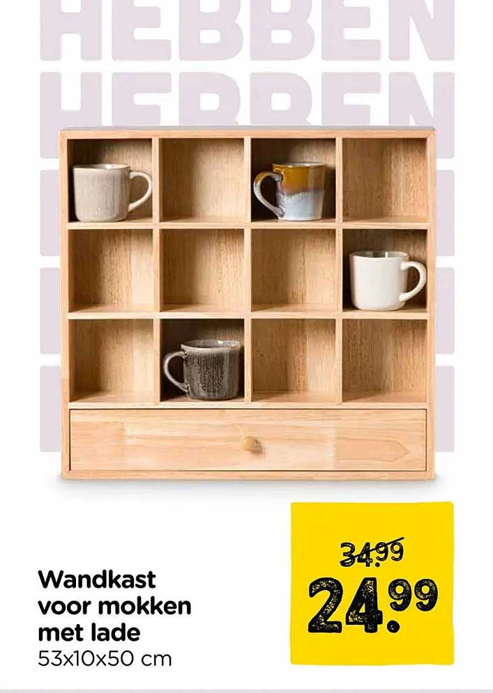 Wandkast voor mokken met lade 53x10x50 cm