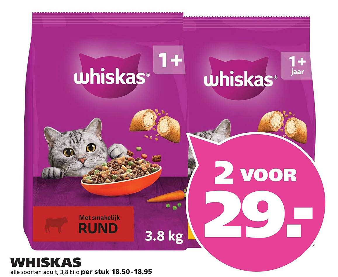 WHISKAS alle soorten adult, 3,8 kilo 2 voor 29:
