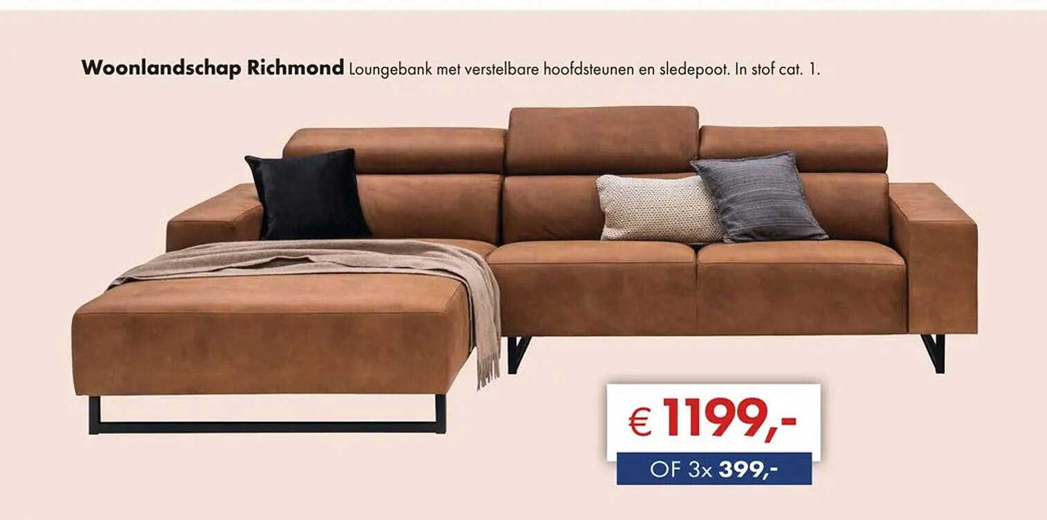 Woonlandschap Richmond Loungebank met verstelbare hoofdsteunen en sledepoot. In stof cat. 1.