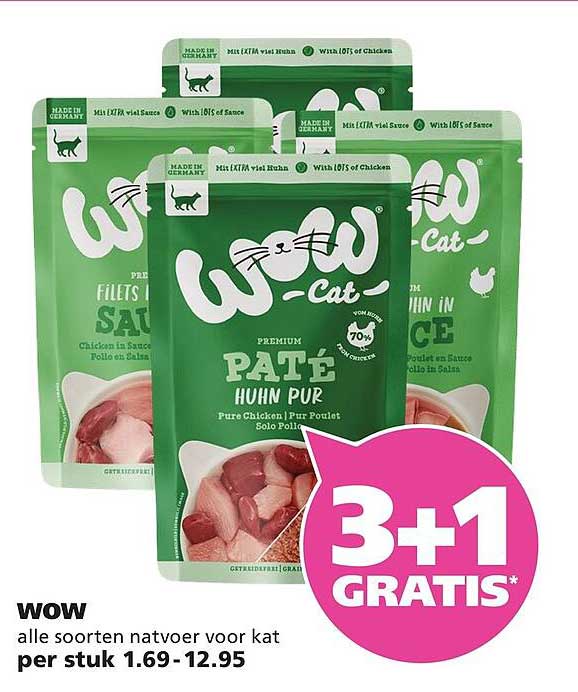 wow alle soorten natvoer voor kat 3+1 GRATIS