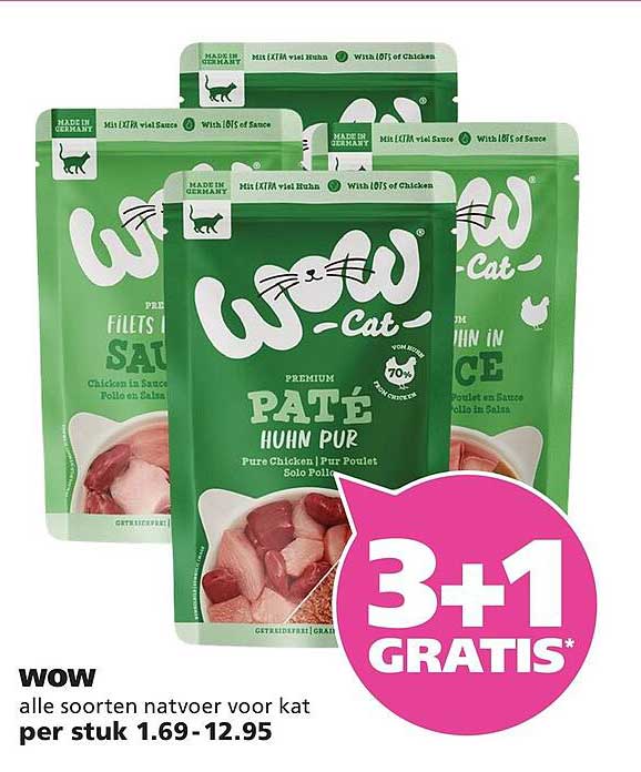 wow alle soorten natvoer voor kat 3+1 GRATIS*