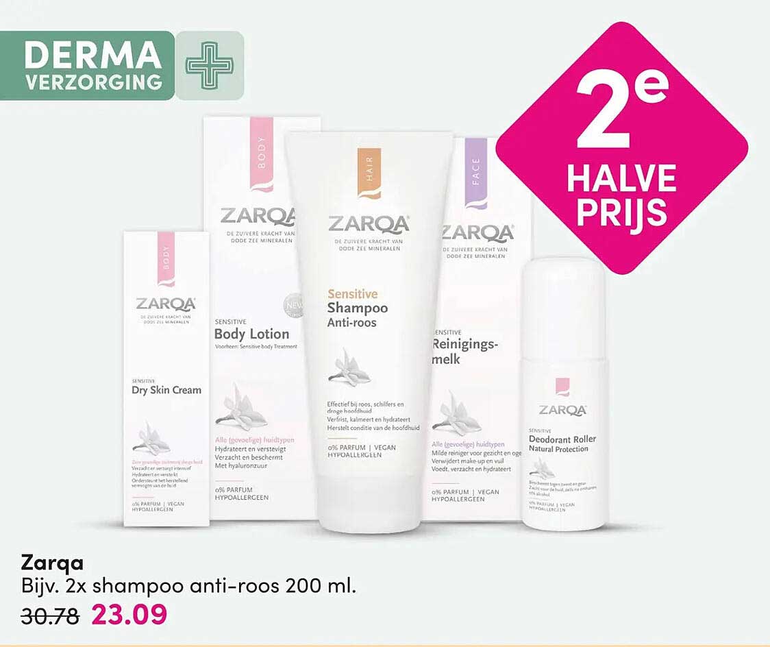 Zarqa Bijv. 2x shampoo anti-roos 200 ml. 2e halve prijs