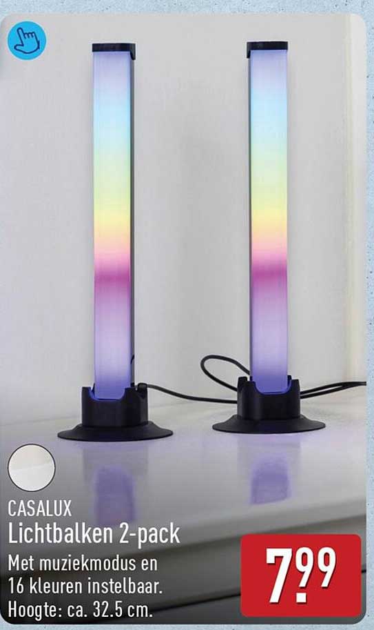 CASALUX Lichtbalken 2-pack Met muziekmodes en 16 kleuren instelbaar. Hoogte: ca. 32.5 cm.