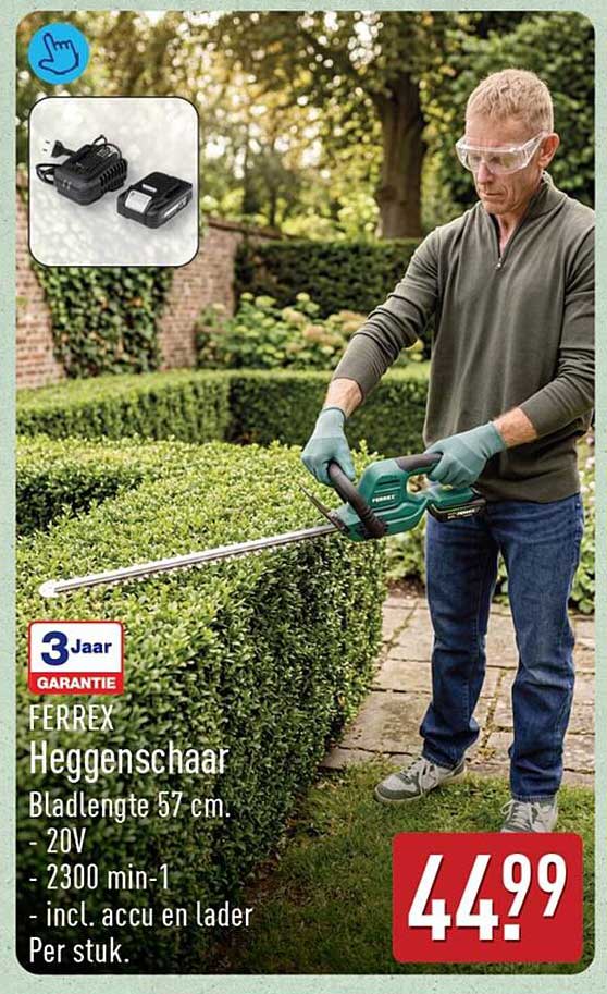 FERREX Heggenschaar Bladlengte 57 cm. - 20V - 2300 min-1 - incl. accu en lader