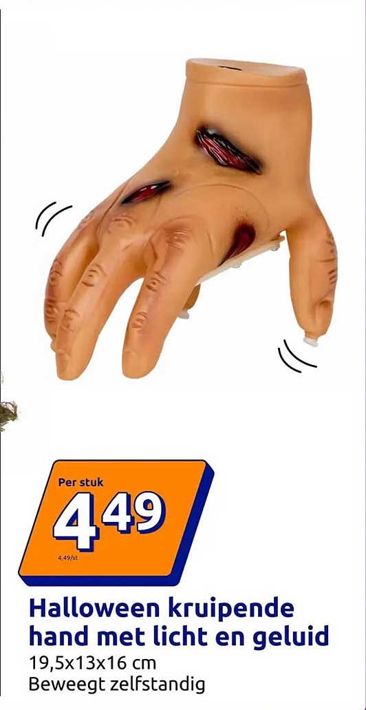 Halloween kruipende hand met licht en geluid