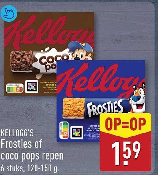 KELLOGG'S Frosties of coco pops repen 6 stuks, 120-150 g. OP=OP