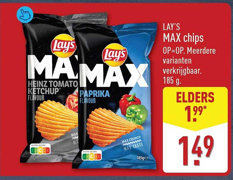 LAY'S MAX chips OP=OP. Meerdere varianten verkrijgbaar. 185 g.