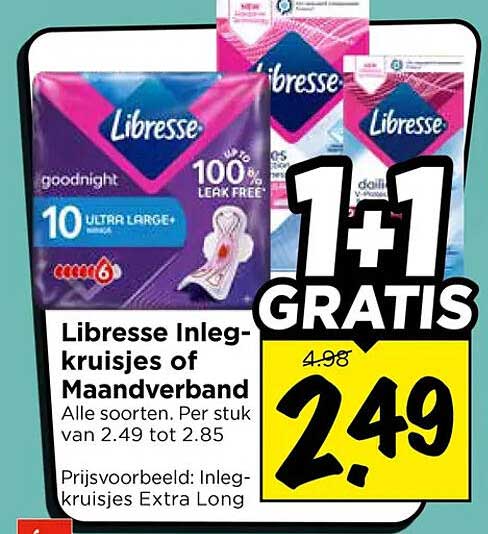 Libresse Inlegkruisjes of Maandverband 1+1 GRATIS