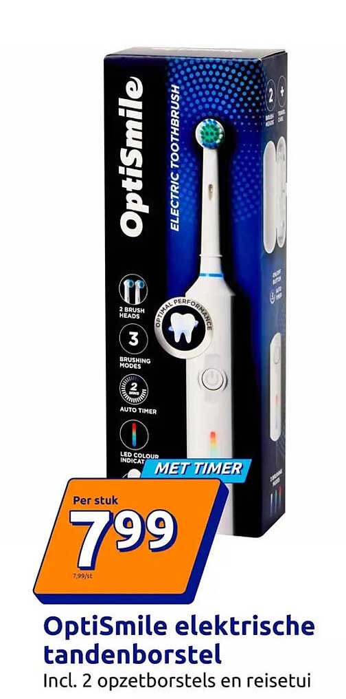 OptiSmile elektrische tandenborstel Incl. 2 opzetborstels en reisetui MET TIMER