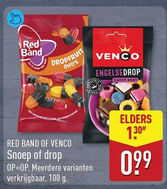 RED BAND OF VENCO Snoep of drop OP=OP. Meerdere varianten verkrijgbaar. 100 g.