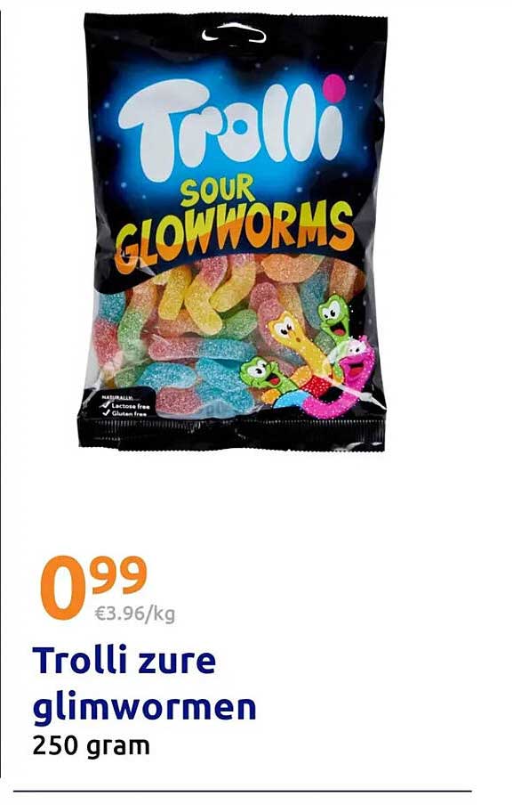 Trolli zure glimwormen 250 gram