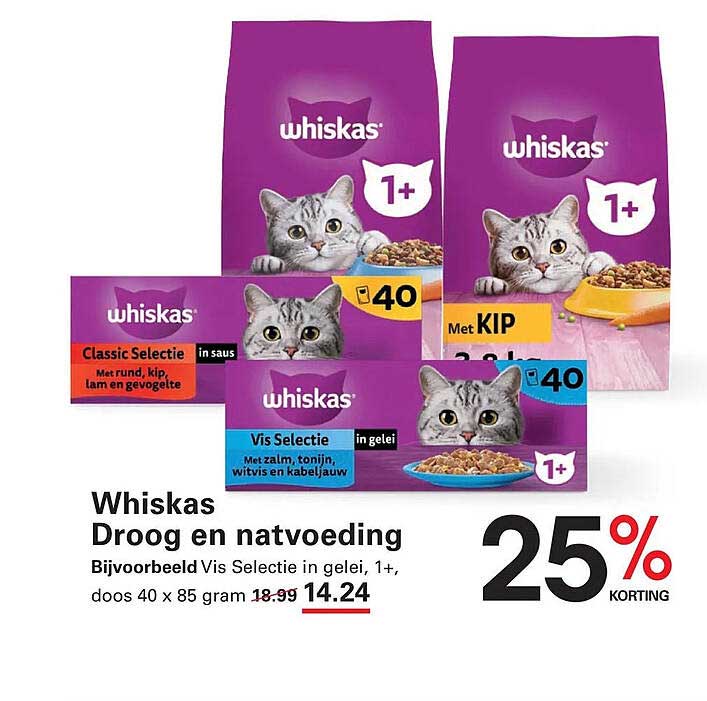 Whiskas Droog en natvoeding 25% korting