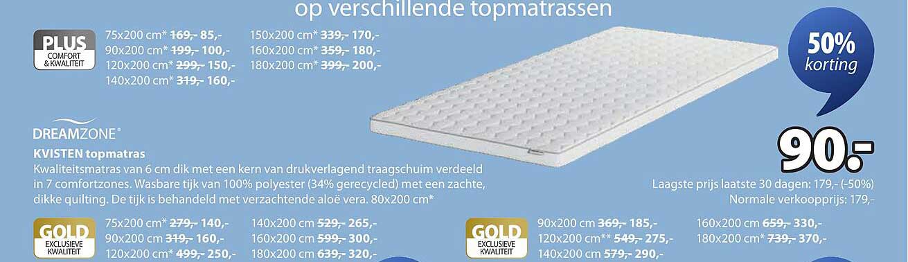 50% korting op verschillende topmatrassen