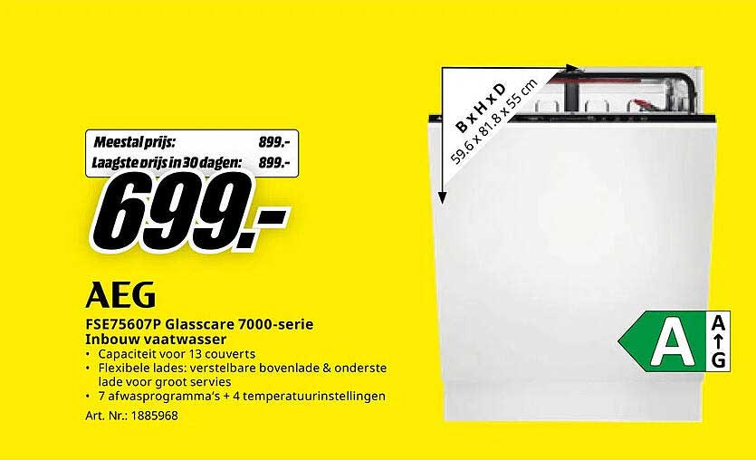 AEG FSE75607P Glasscare 7000-serie Inbouw vaatwasser