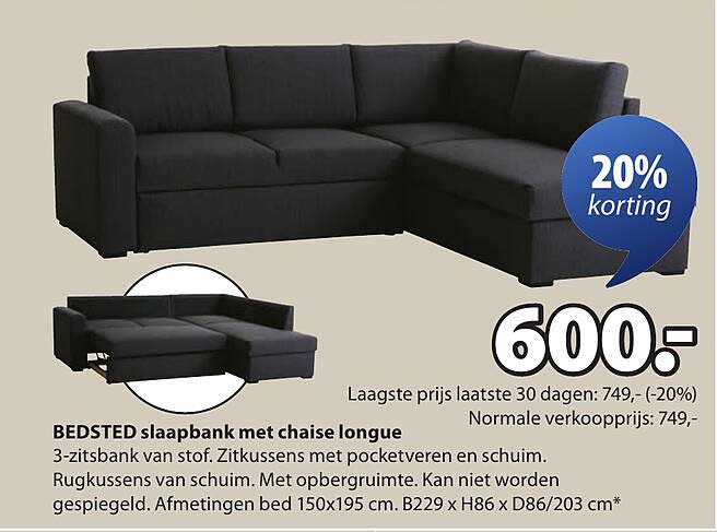 BEDSTED slaapbank met chaise longue
