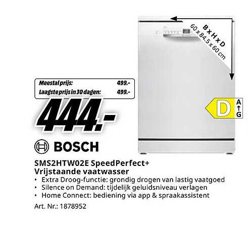 Bosch SMS2HTW02E SpeedPerfect+ Vrijstaande vaatwasser