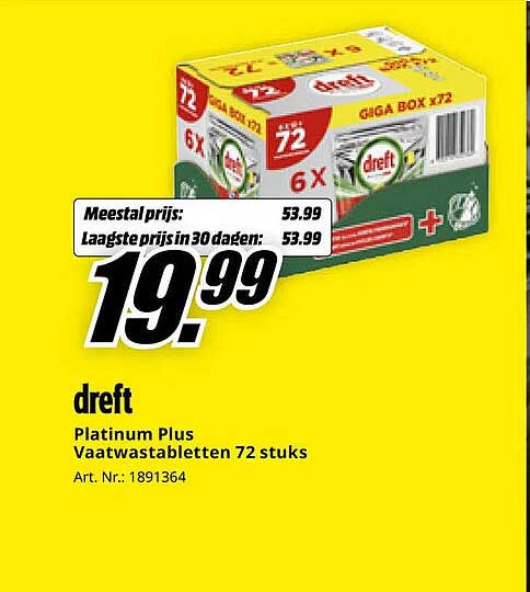 Dreft Platinum Plus Vaatwastabletten 72 stuks