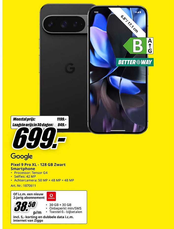 Google Pixel 9 Pro XL - 128 GB Zwart Smartphone