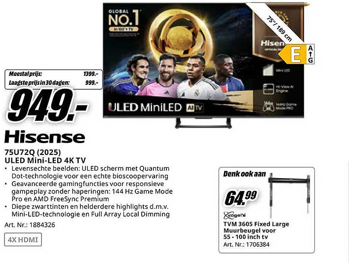 Hisense 75U72Q (2025) ULED Mini-LED 4K TV