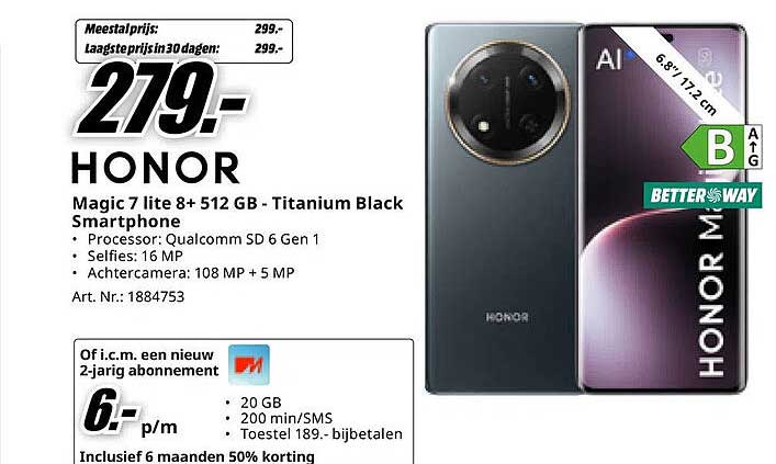 HONOR Magic 7 lite 8+ 512 GB - Titanium Black Smartphone