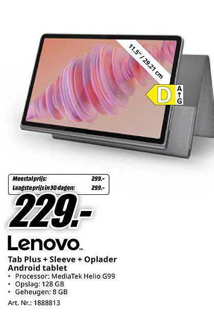 Lenovo Tab Plus + Sleeve + Oplader Android tablet