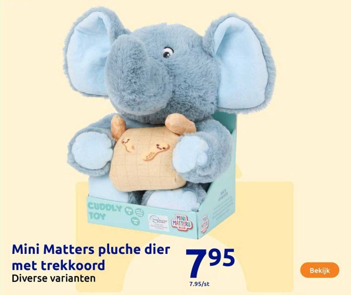 Mini Matters pluche dier met trekkkoord