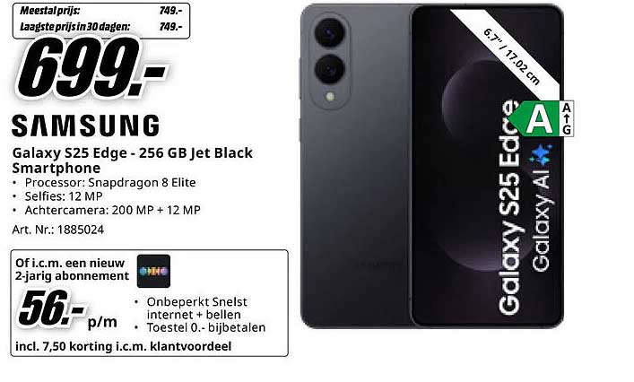 Samsung Galaxy S25 Edge - 256 GB Jet Black Smartphone