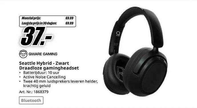 Seattle Hybrid - Zwart Draadloze gamingheadset