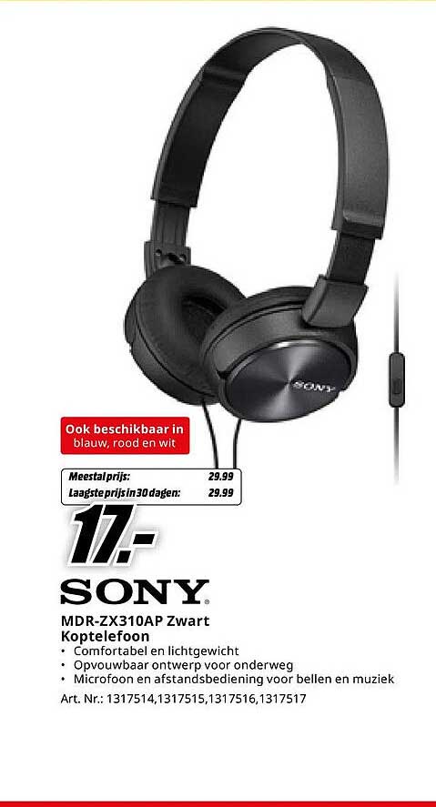 SONY MDR-ZX310AP Zwart Koptelefoon