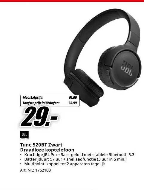 Tune 520BT Zwart Draadloze koptelefoon