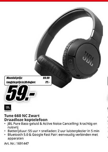 Tune 660 NC Zwart Draadloze koptelefoon