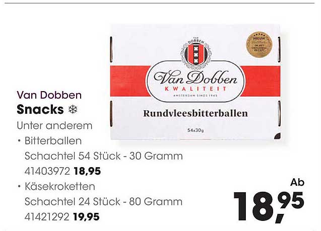 Van Dobben Rundvleesbitterballen Schachtel 54 Stück - 30 Gramm